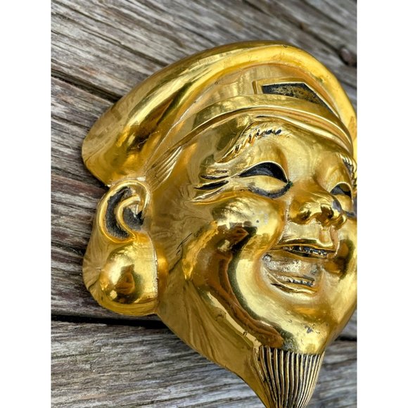 Vintage Gold Metal Asian Men Smiling Faces Wall Decor - Picture 12 of 16